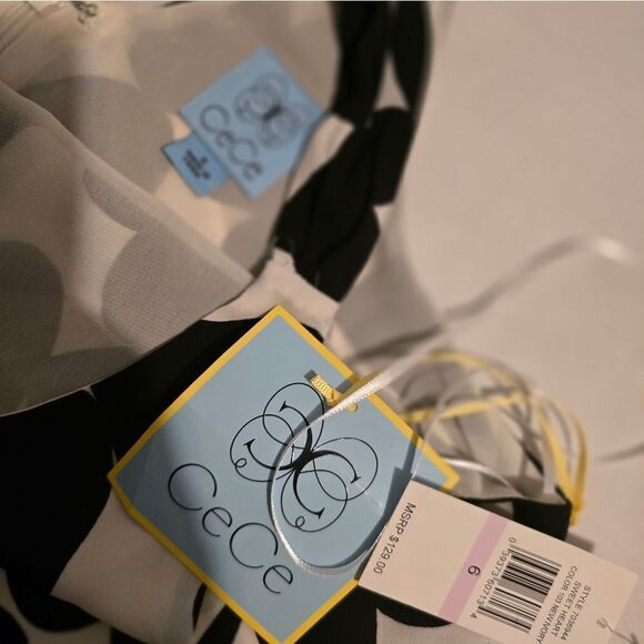 CeCe White And Black Heart Print Midi Dress High And Low Size 6 - Picture 5 of 12